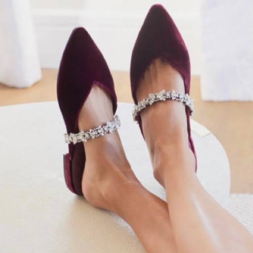 Birdies The Swan Wine Velvet Gem Bracelet Loafer